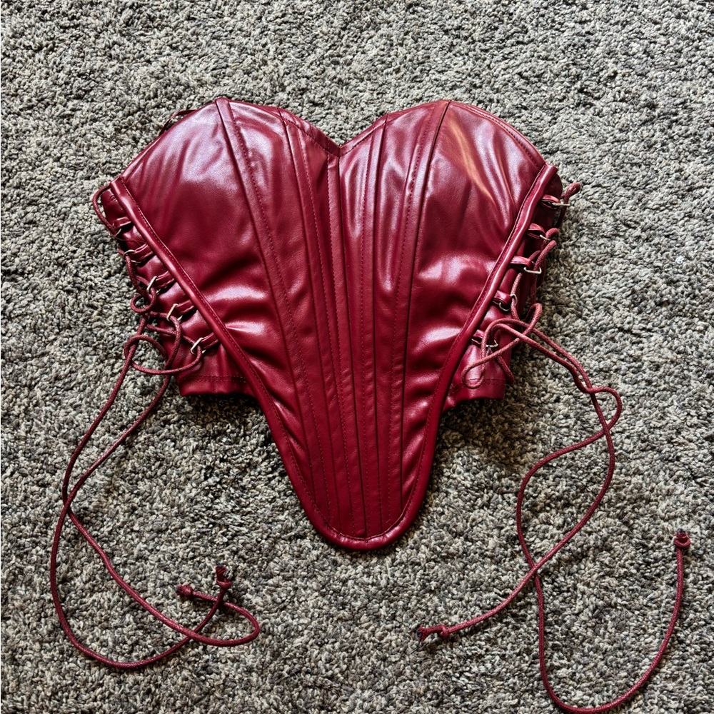 Faux Leather Lace-Up Corset Top